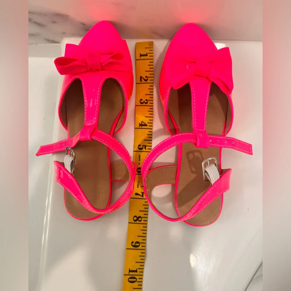 Little Girls HOT PINK Bow Decor Point Toe Ankle Strap Party Shoes Size US 1